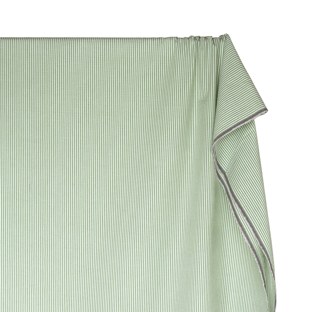 Mini Stripe Cotton Seersucker - Grasshopper/White | Blackbird Fabrics