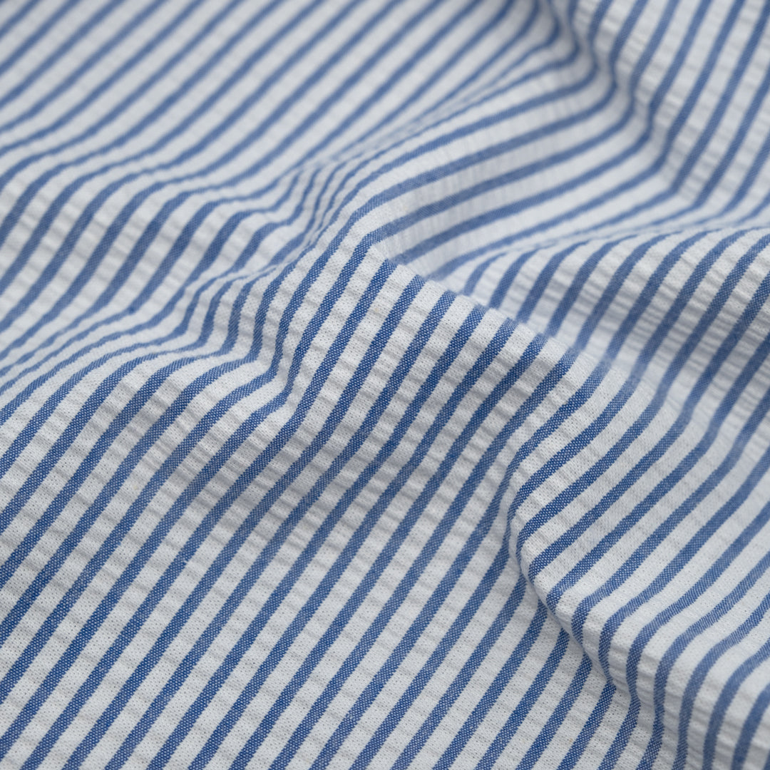Mini Stripe Cotton Seersucker - Cornflower/White | Blackbird Fabrics