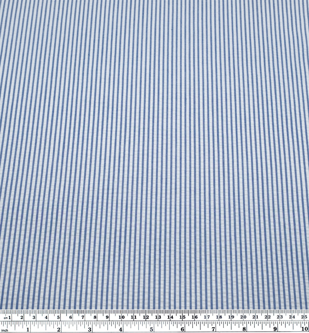Mini Stripe Cotton Seersucker - Cornflower/White | Blackbird Fabrics