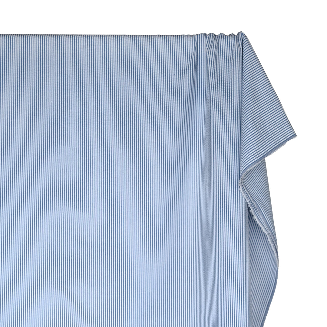 Mini Stripe Cotton Seersucker - Cornflower/White | Blackbird Fabrics