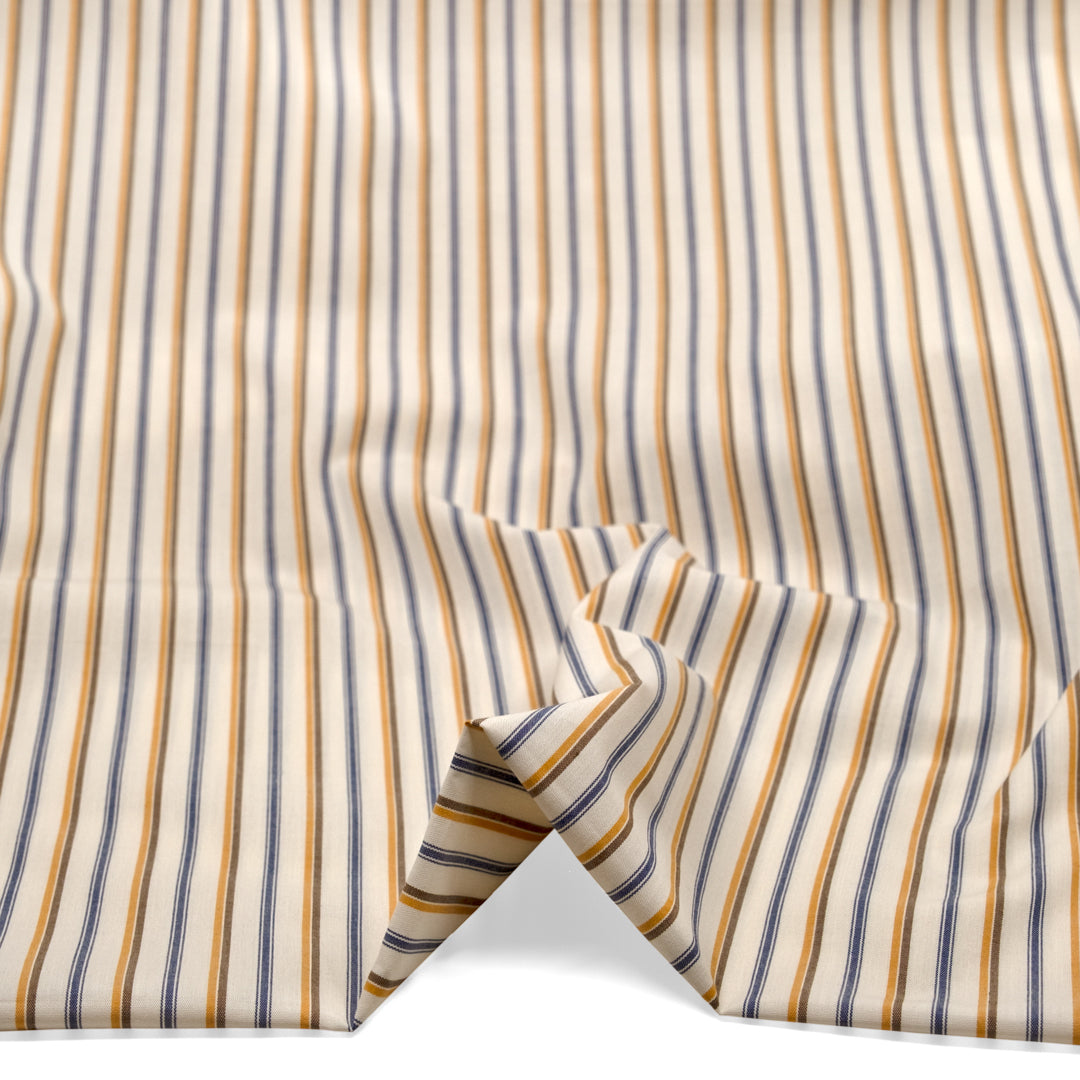 Duo Stripe Cotton Shirting - Cream/Goldenrod/Navy | Blackbird Fabrics
