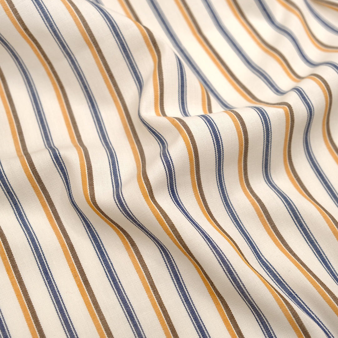 Duo Stripe Cotton Shirting - Cream/Goldenrod/Navy | Blackbird Fabrics