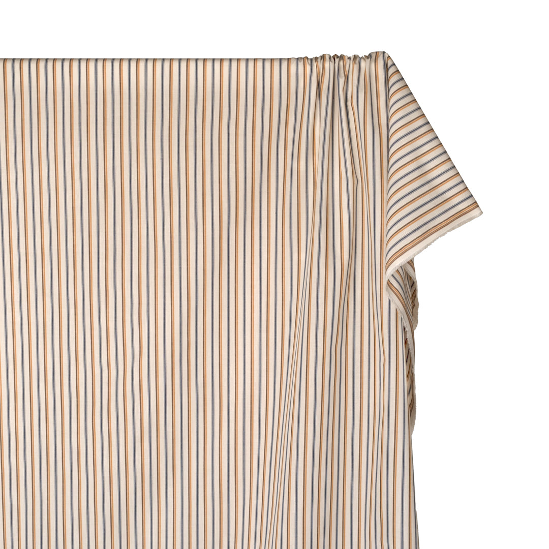 Duo Stripe Cotton Shirting - Cream/Goldenrod/Navy | Blackbird Fabrics