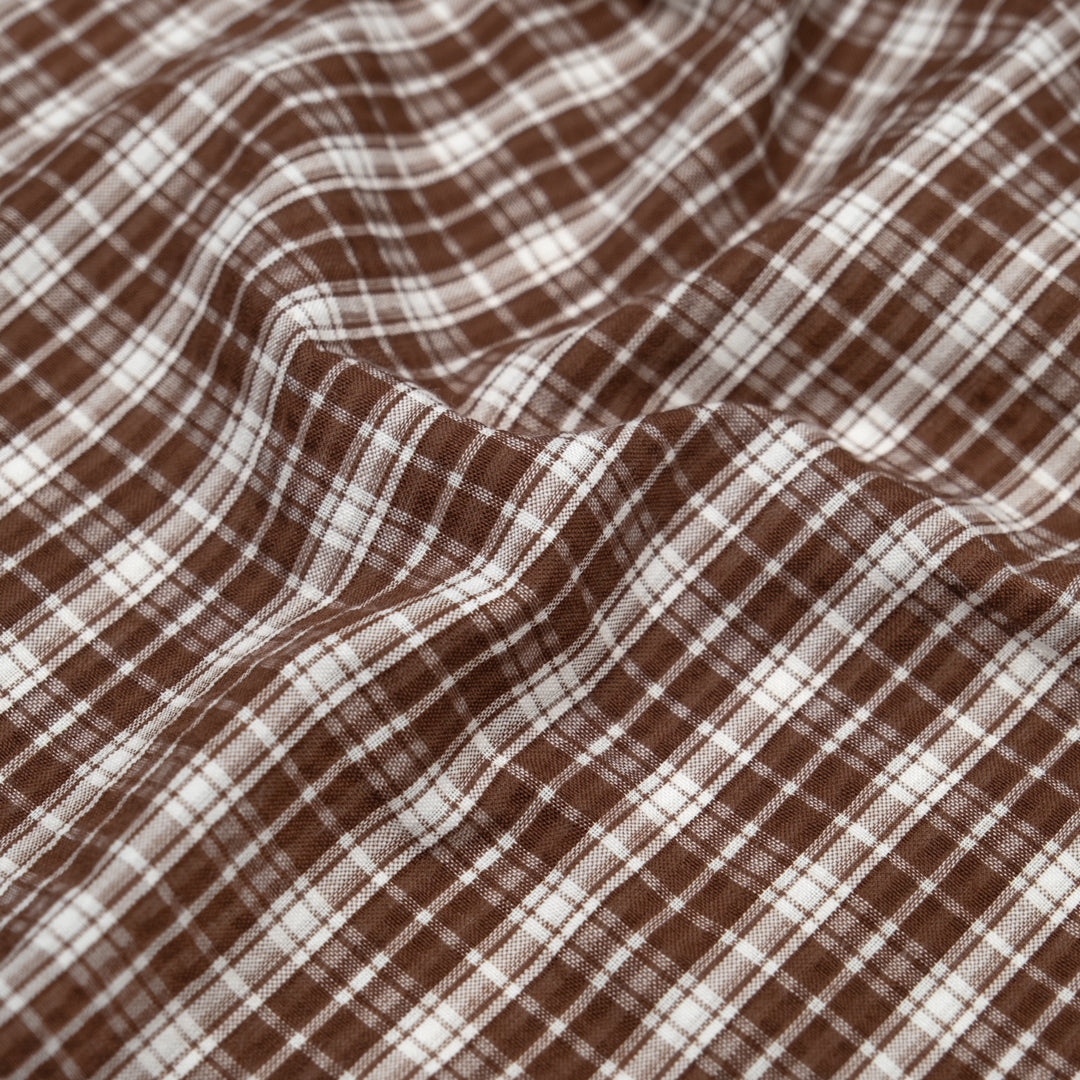 Daytrip Plaid Poly Cotton Seersucker - Clove | Blackbird Fabrics