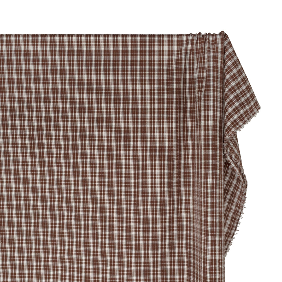 Daytrip Plaid Poly Cotton Seersucker - Clove | Blackbird Fabrics