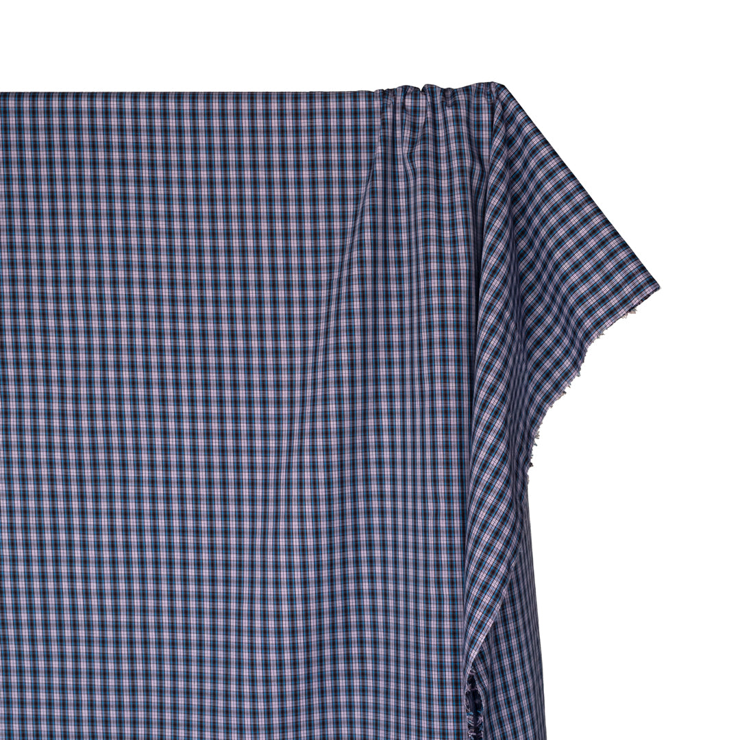 Mini Plaid Cotton Shirting - Cerulean/Umber | Blackbird Fabrics
