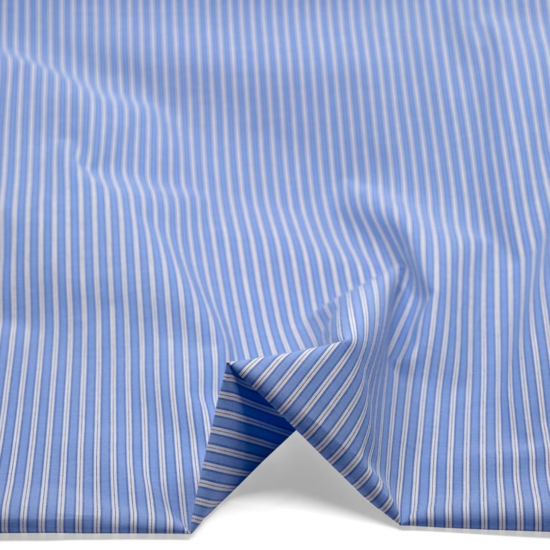 Office Stripe Cotton Shirting - Cornflower/White | Blackbird Fabrics