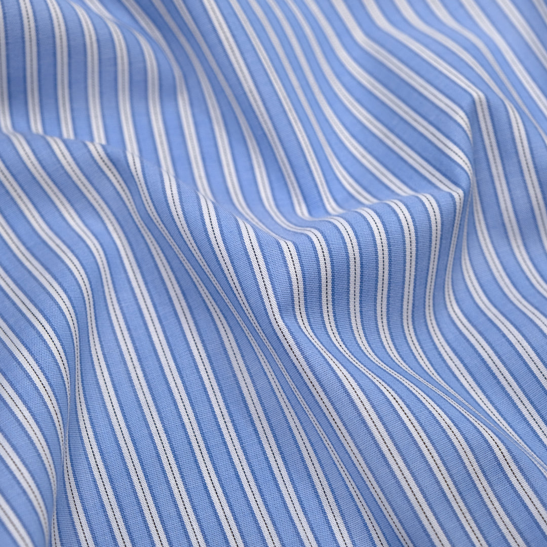 Office Stripe Cotton Shirting - Cornflower/White | Blackbird Fabrics