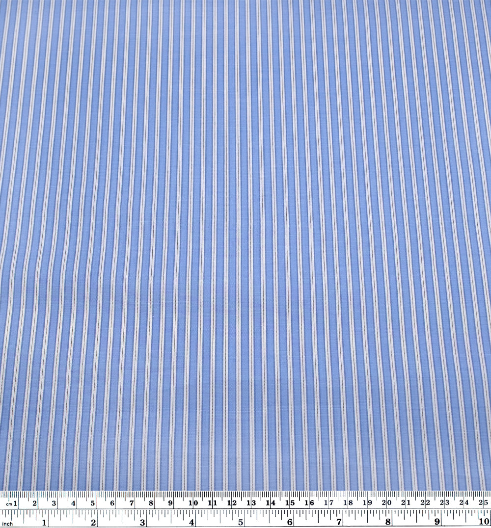 Office Stripe Cotton Shirting - Cornflower/White | Blackbird Fabrics