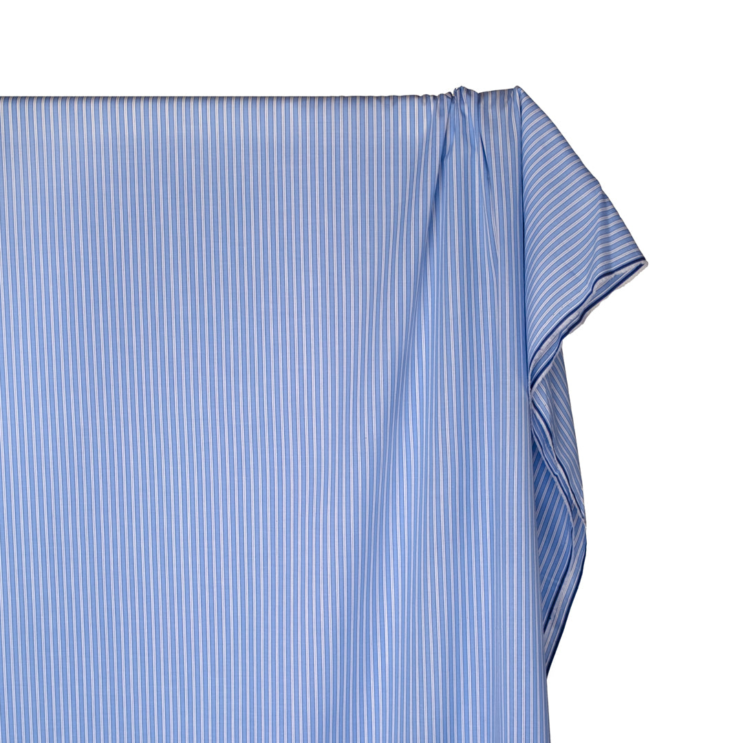 Office Stripe Cotton Shirting - Cornflower/White | Blackbird Fabrics