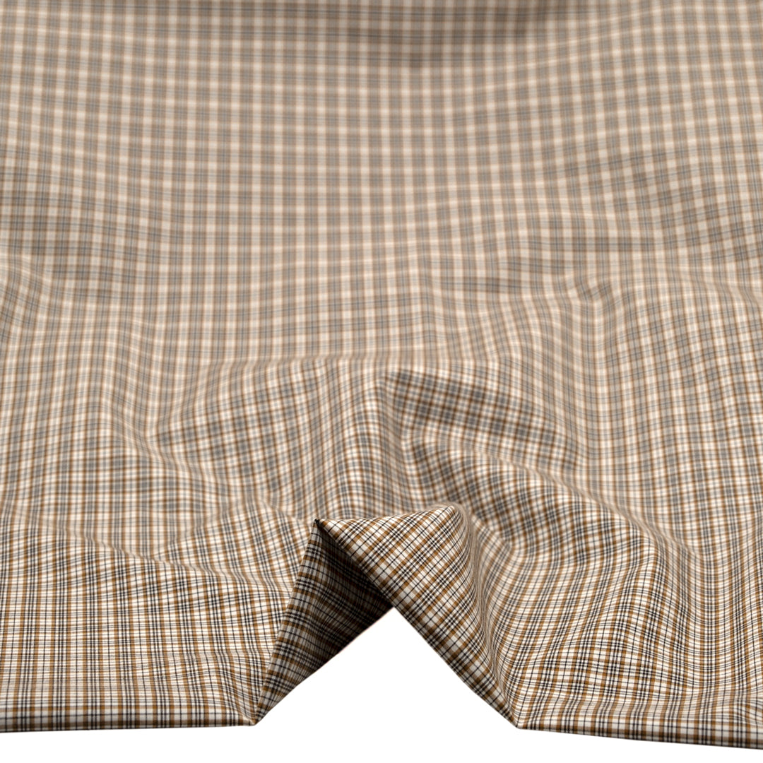 Mini Plaid Cotton Shirting - White/Teak | Blackbird Fabrics