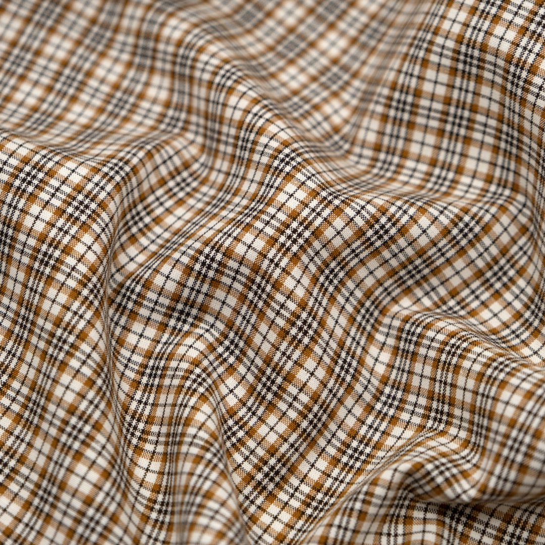 Mini Plaid Cotton Shirting - White/Teak | Blackbird Fabrics