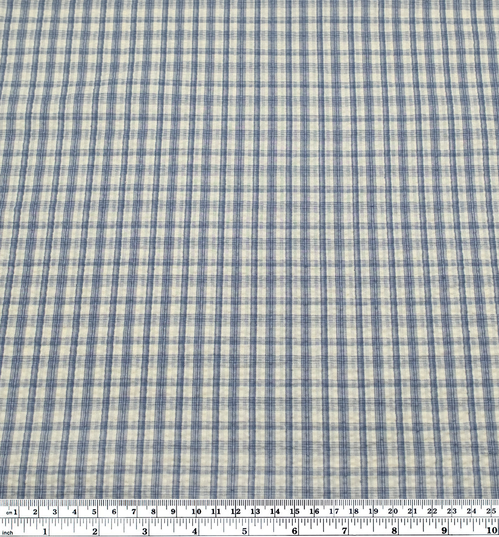 Bungalow Plaid Cotton Poly Seersucker - Bluestone | Blackbird Fabrics