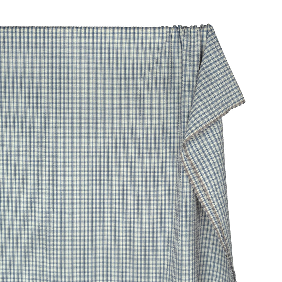Bungalow Plaid Cotton Poly Seersucker - Bluestone | Blackbird Fabrics