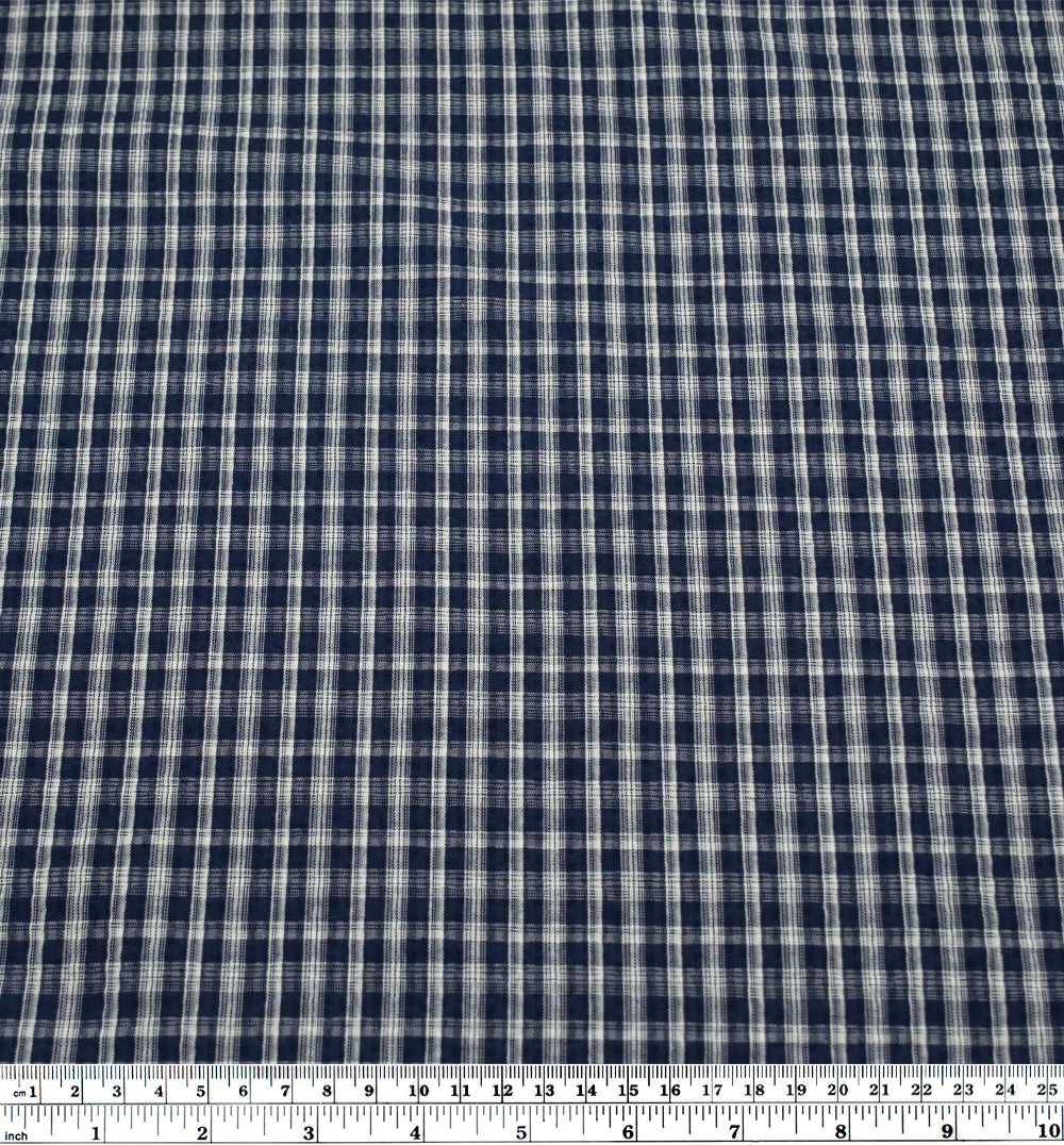 Bungalow Plaid Cotton Poly Seersucker - Navy | Blackbird Fabrics