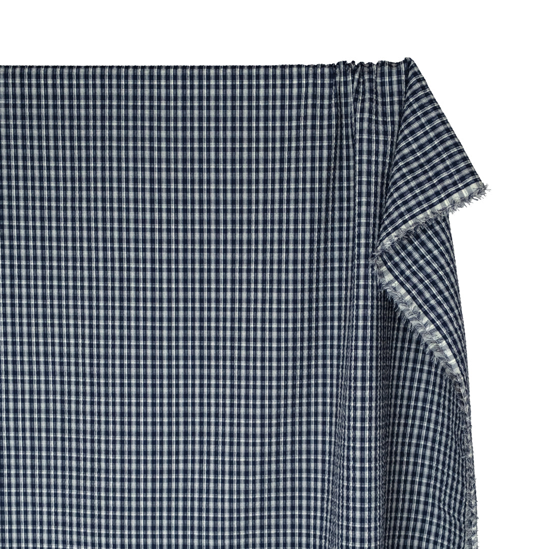 Bungalow Plaid Cotton Poly Seersucker - Navy | Blackbird Fabrics