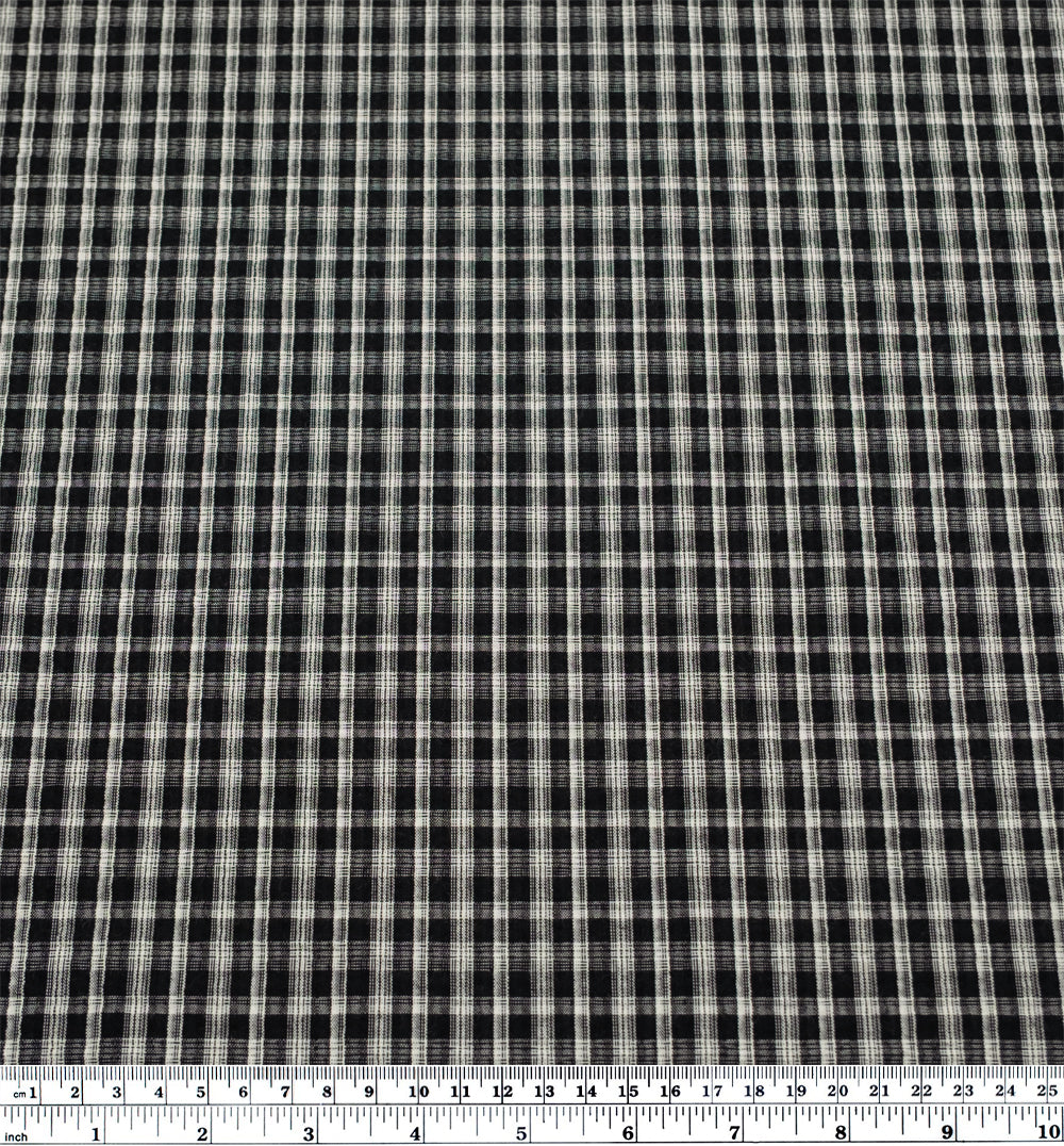 Bungalow Plaid Cotton Poly Seersucker - Black | Blackbird Fabrics