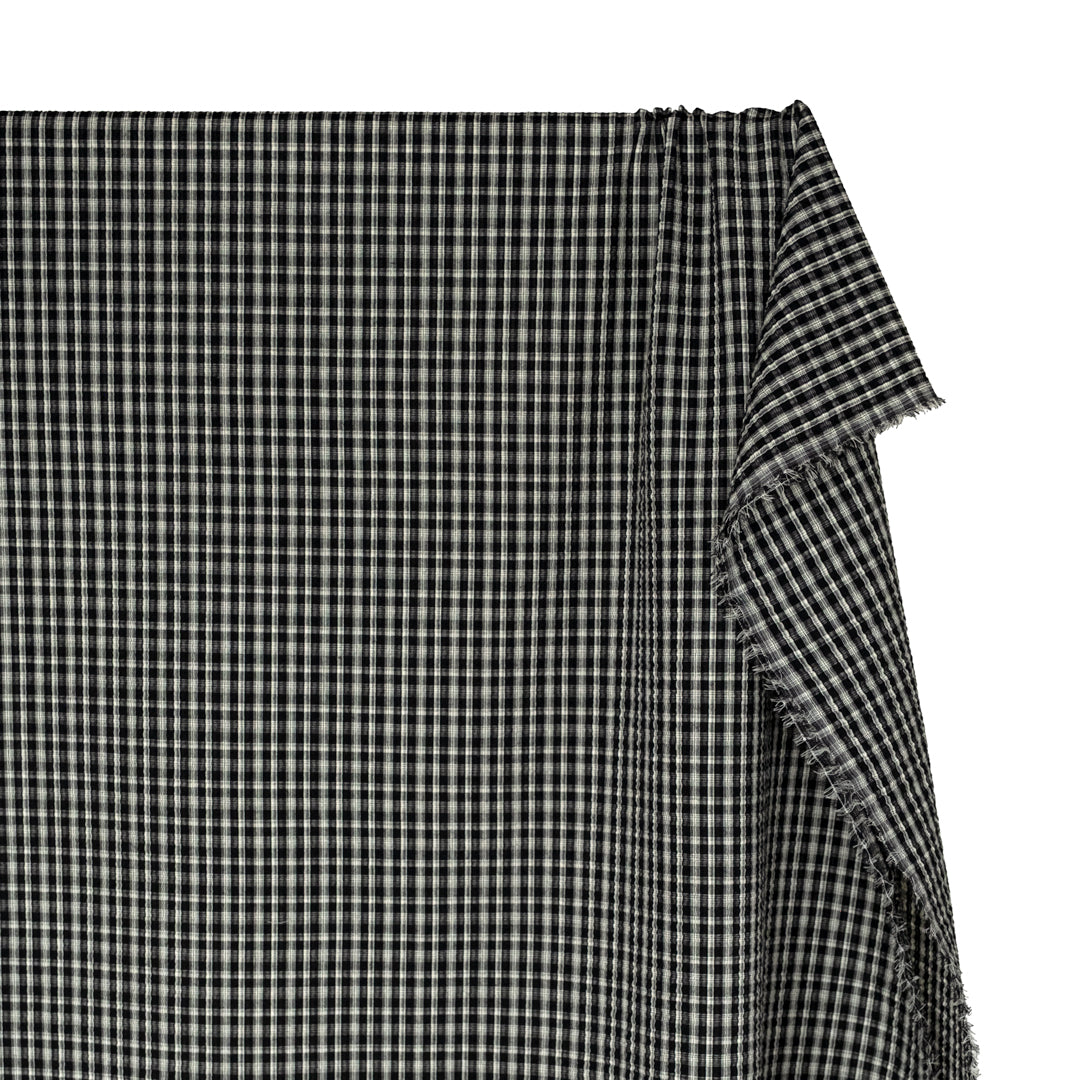 Bungalow Plaid Cotton Poly Seersucker - Black | Blackbird Fabrics