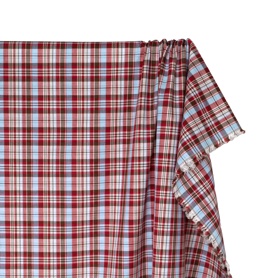 Orchard Plaid Cotton Shirting - White/Raspberry/Ice Blue | Blackbird Fabrics