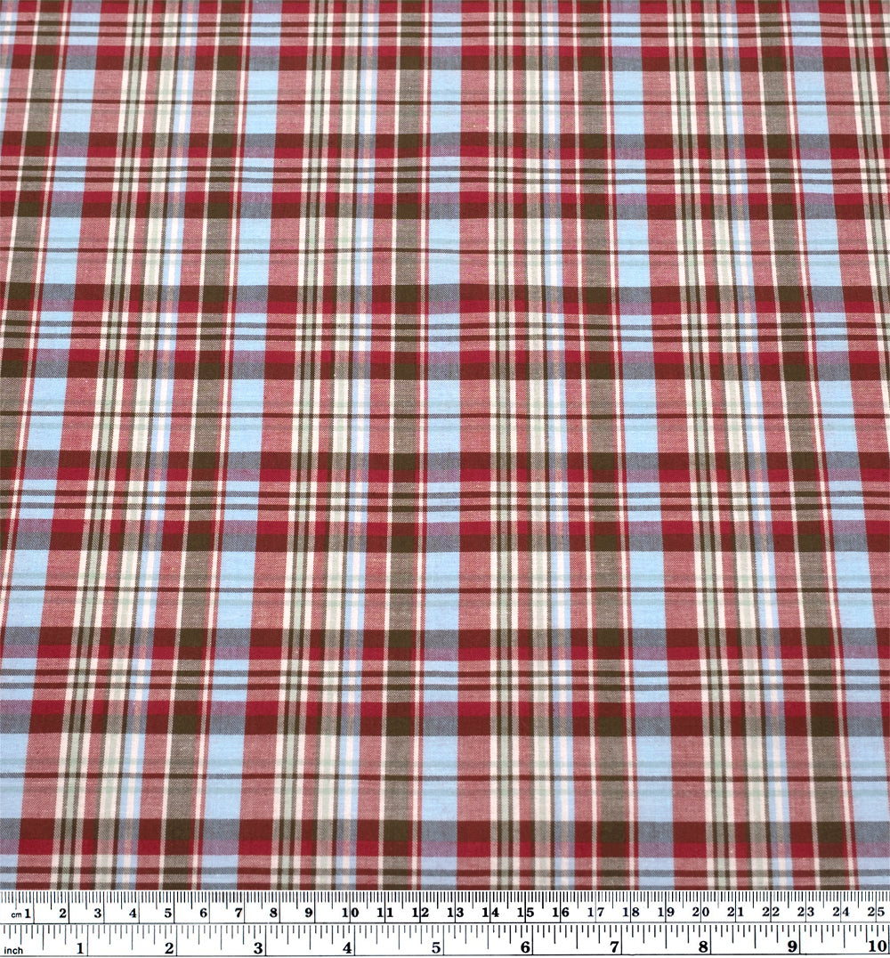 Orchard Plaid Cotton Shirting - White/Raspberry/Ice Blue | Blackbird Fabrics