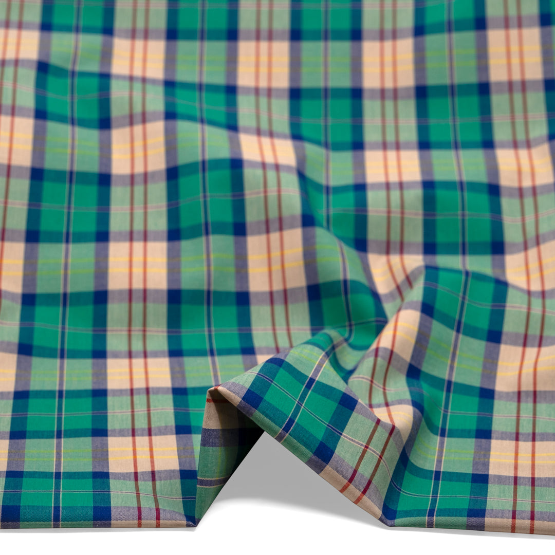 Vivid Plaid Cotton Shirting - Viridian/Multi | Blackbird Fabrics