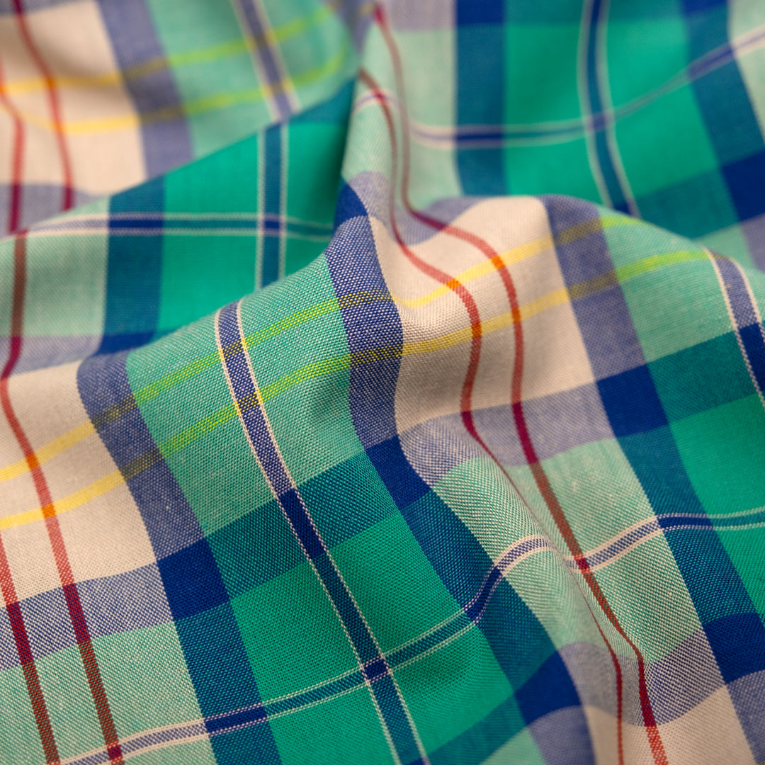Vivid Plaid Cotton Shirting - Viridian/Multi | Blackbird Fabrics