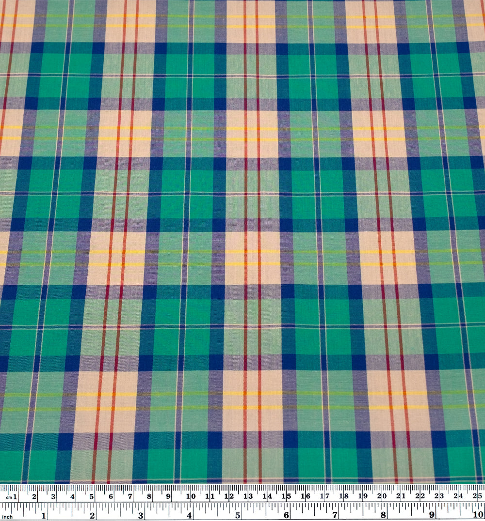 Vivid Plaid Cotton Shirting - Viridian/Multi | Blackbird Fabrics
