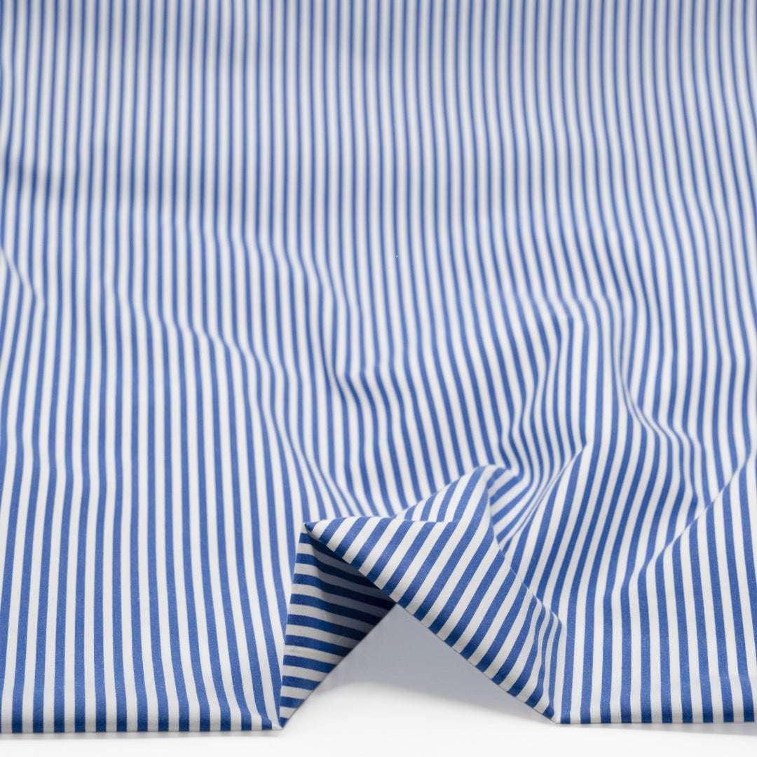 Candy Stripe Brushed Cotton Shirting - Lapis/White | Blackbird Fabrics