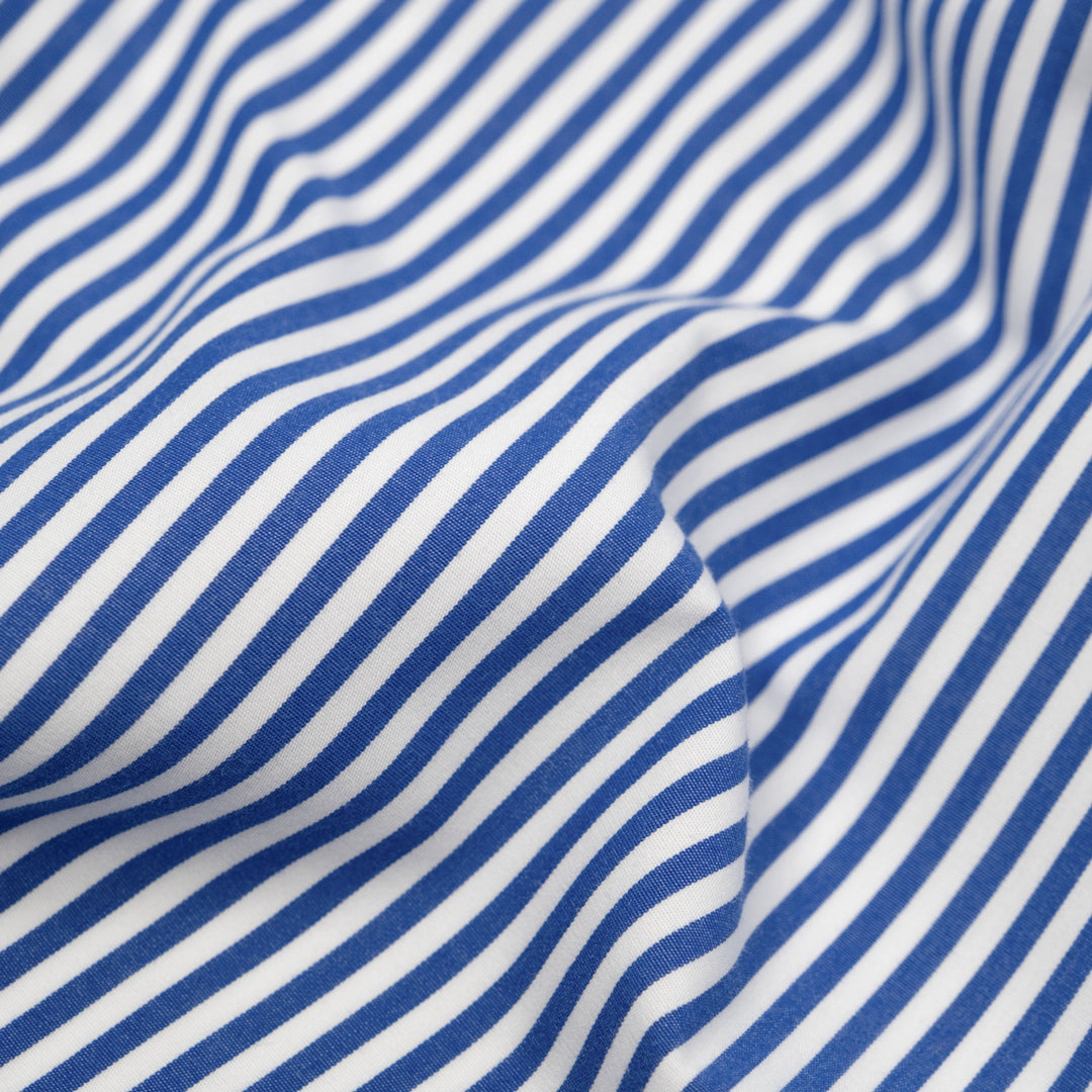 Candy Stripe Brushed Cotton Shirting - Lapis/White | Blackbird Fabrics