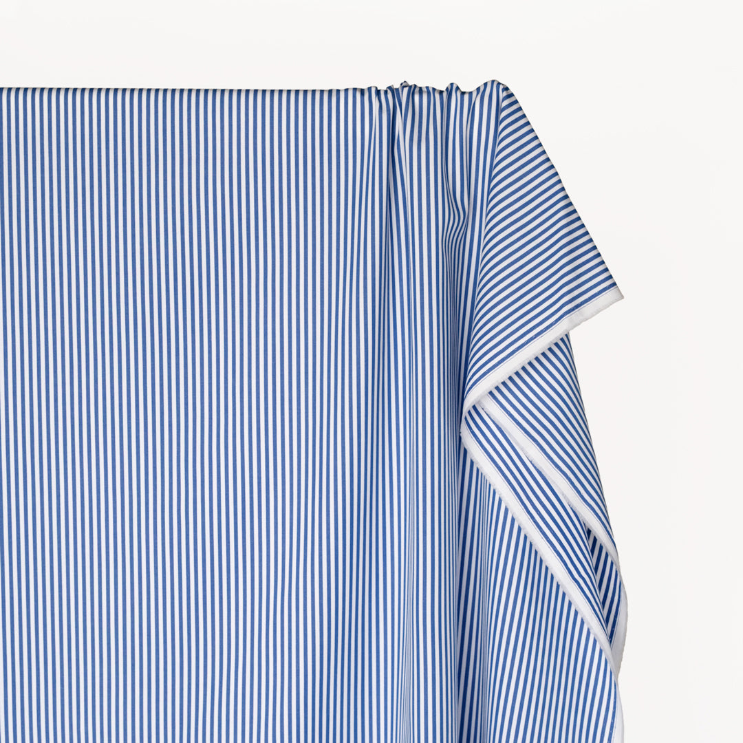 Candy Stripe Brushed Cotton Shirting - Lapis/White | Blackbird Fabrics