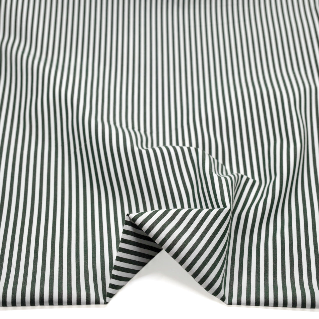 Candy Stripe Brushed Cotton Shirting - Pine/White | Blackbird Fabrics