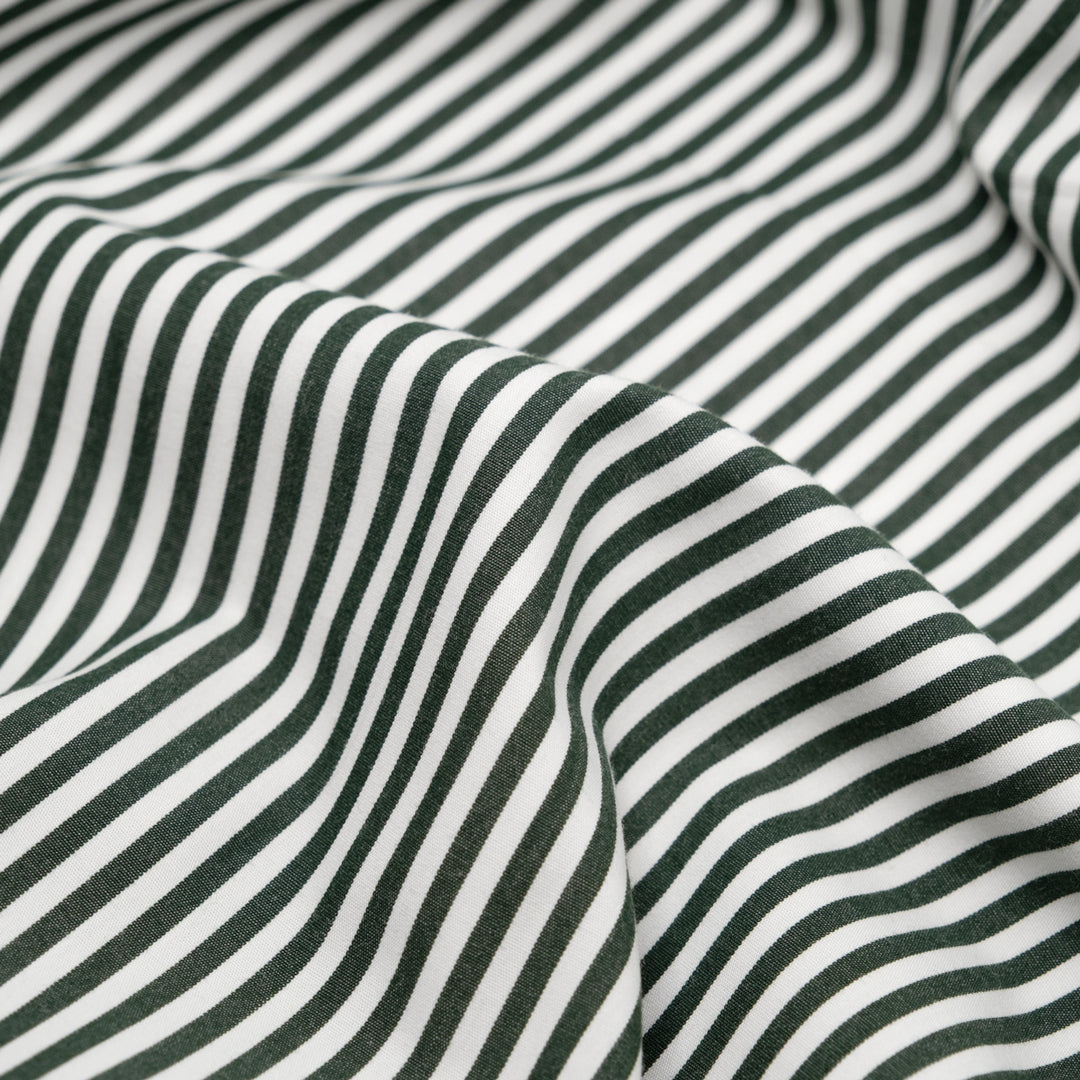 Candy Stripe Brushed Cotton Shirting - Pine/White | Blackbird Fabrics