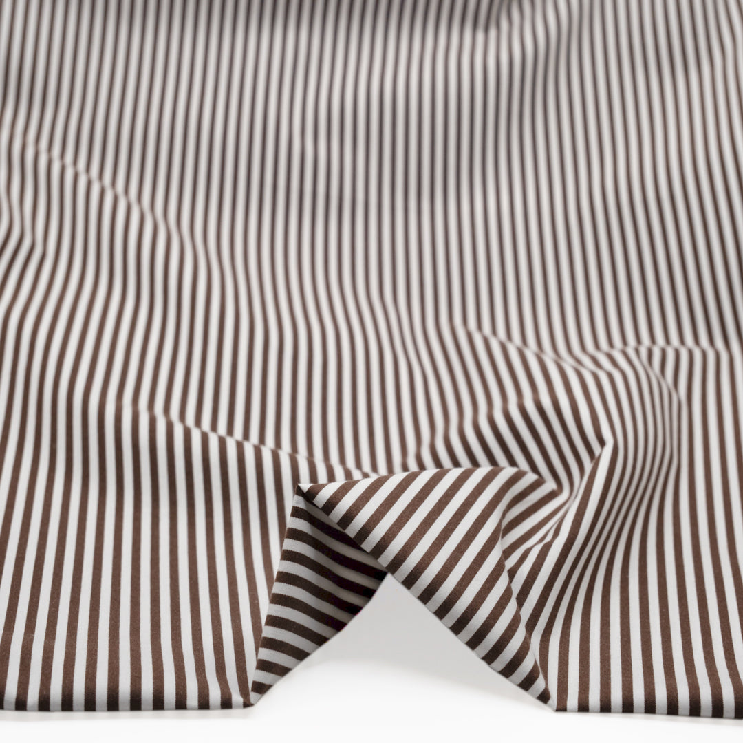 Candy Stripe Brushed Cotton Shirting - Umber/White | Blackbird Fabrics