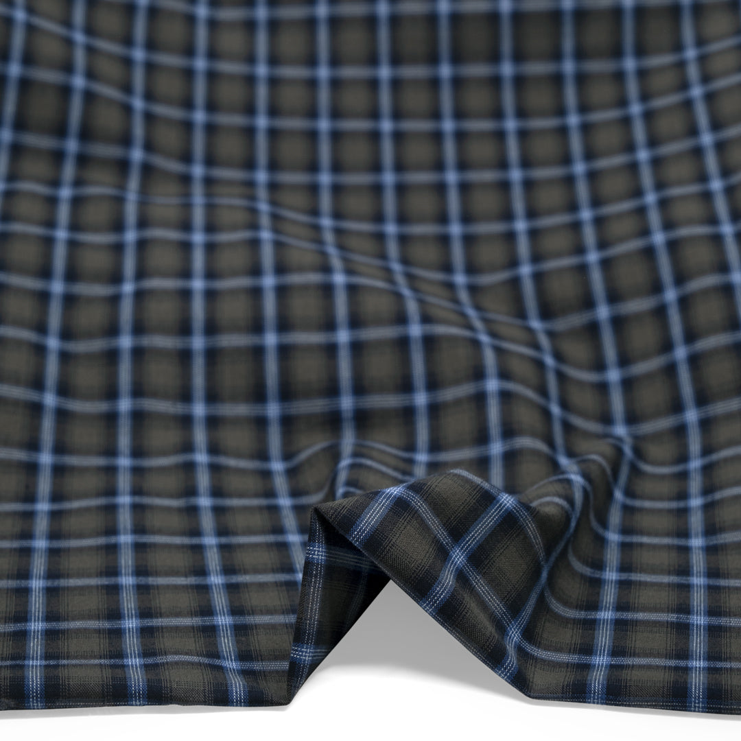 Retro Plaid Cotton Shirting - Shale/Pacific | Blackbird Fabrics