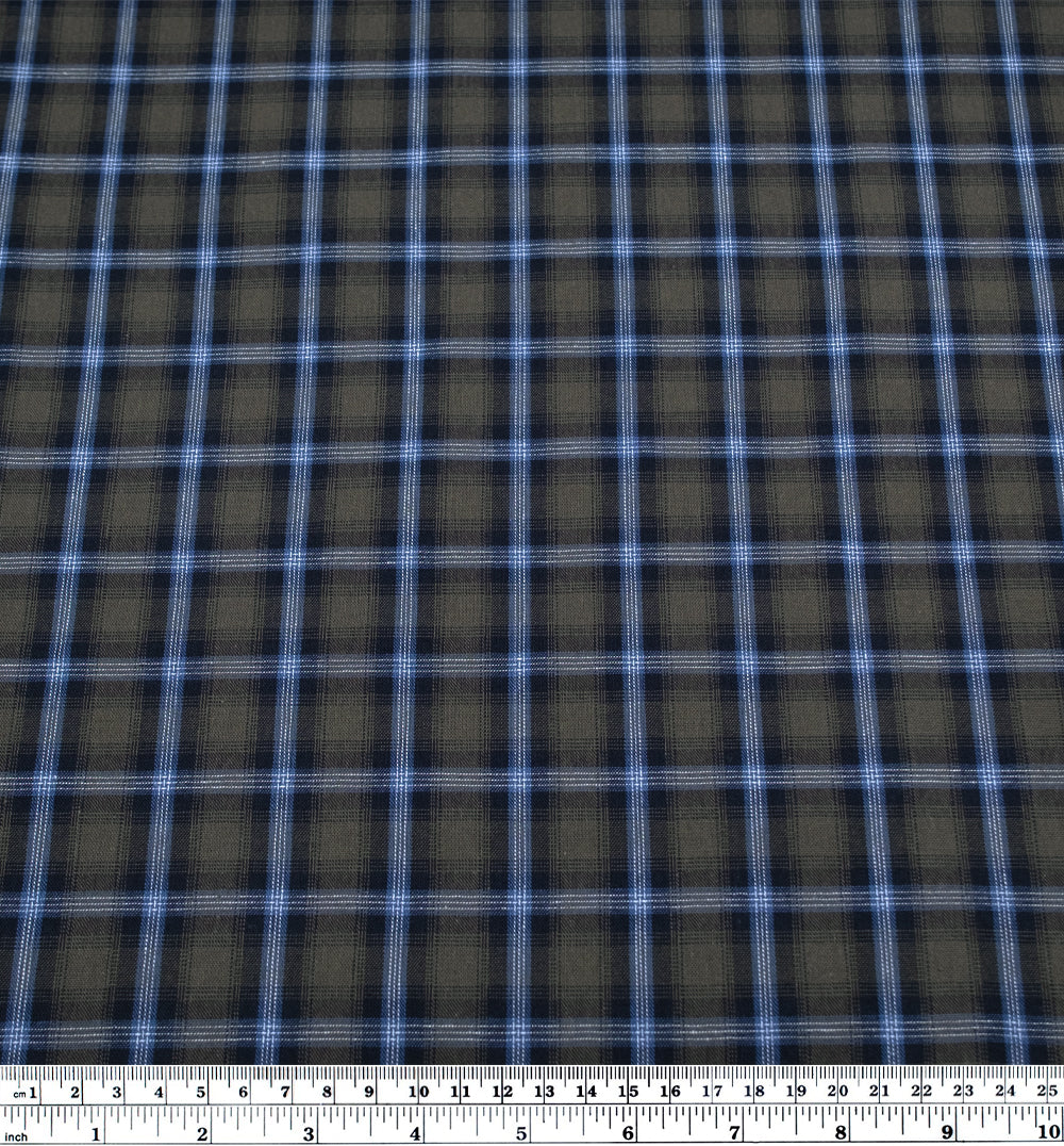 Retro Plaid Cotton Shirting - Shale/Pacific | Blackbird Fabrics