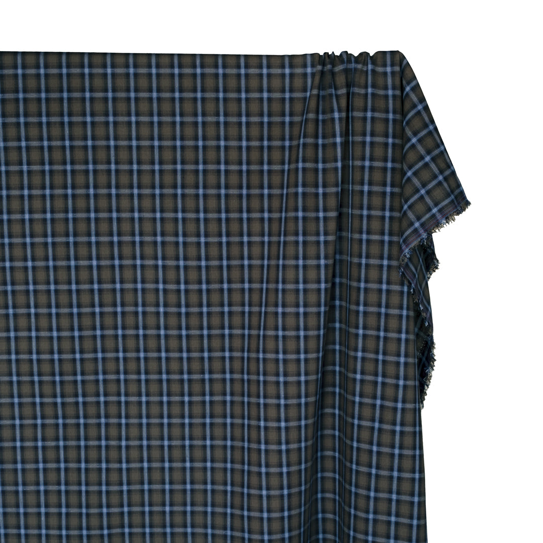 Retro Plaid Cotton Shirting - Shale/Pacific | Blackbird Fabrics