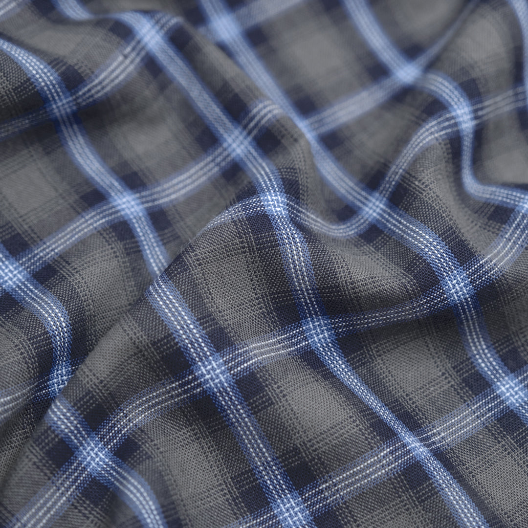 Retro Plaid Cotton Shirting - Ash/Bluestone | Blackbird Fabrics