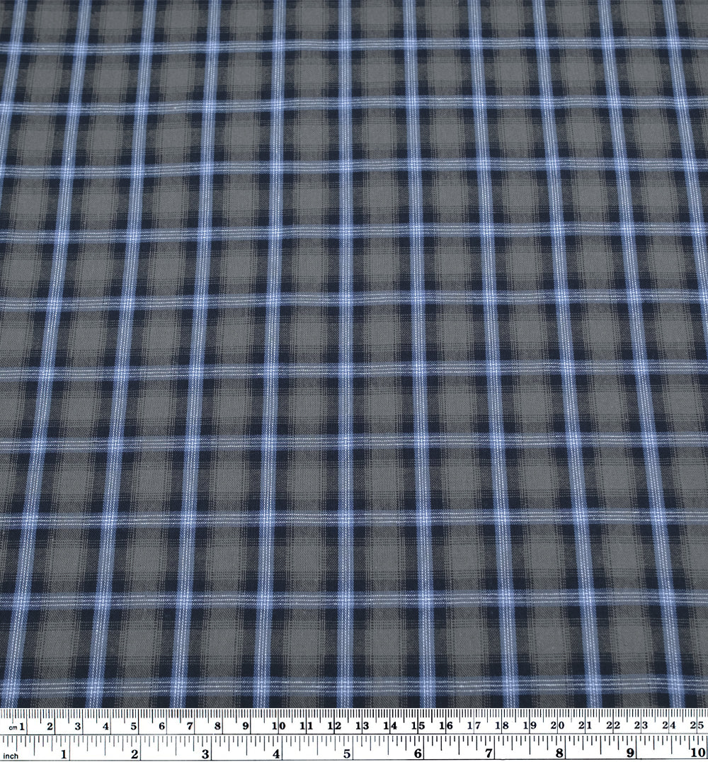Retro Plaid Cotton Shirting - Ash/Bluestone | Blackbird Fabrics