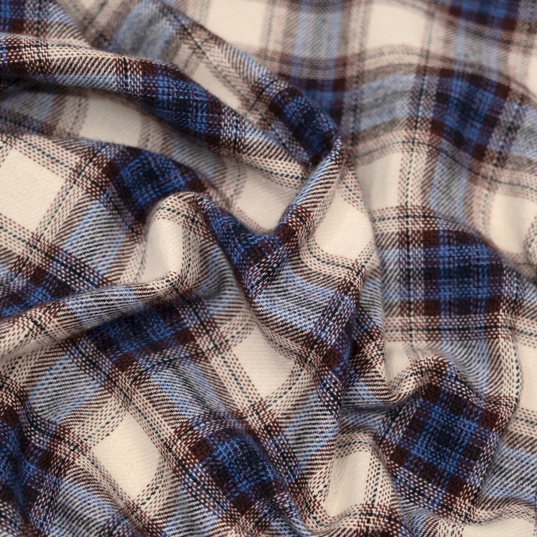 Stargazer Plaid Rayon Flannel - Ivory/Belize/Merlot | Blackbird Fabrics