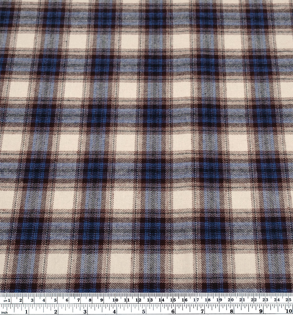 Stargazer Plaid Rayon Flannel - Ivory/Belize/Merlot | Blackbird Fabrics