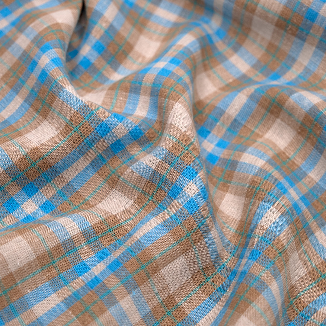 Plaid Hemp Lyocell Blend - Biscuit/Capri | Blackbird Fabrics