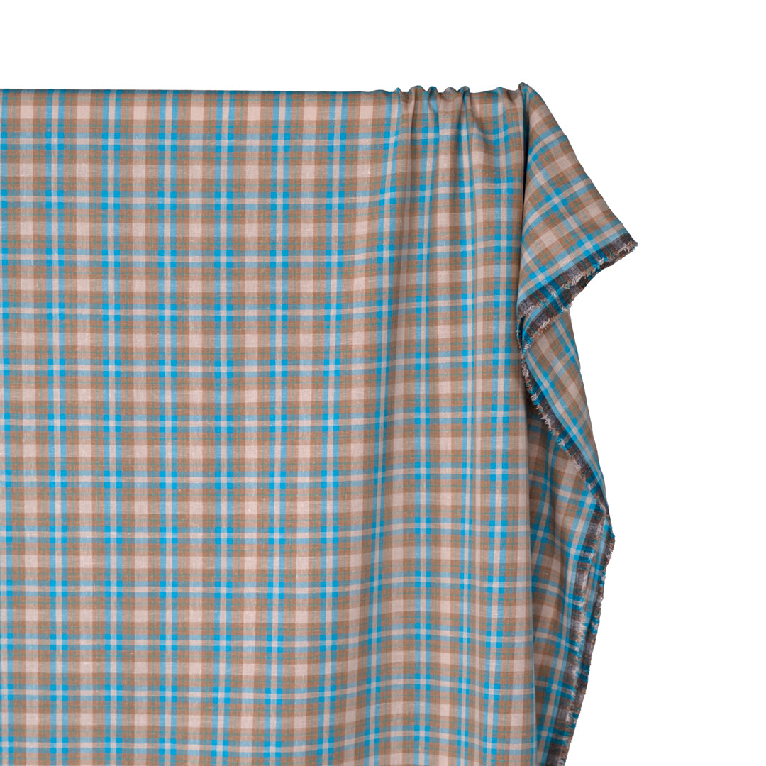 Plaid Hemp Lyocell Blend - Biscuit/Capri | Blackbird Fabrics