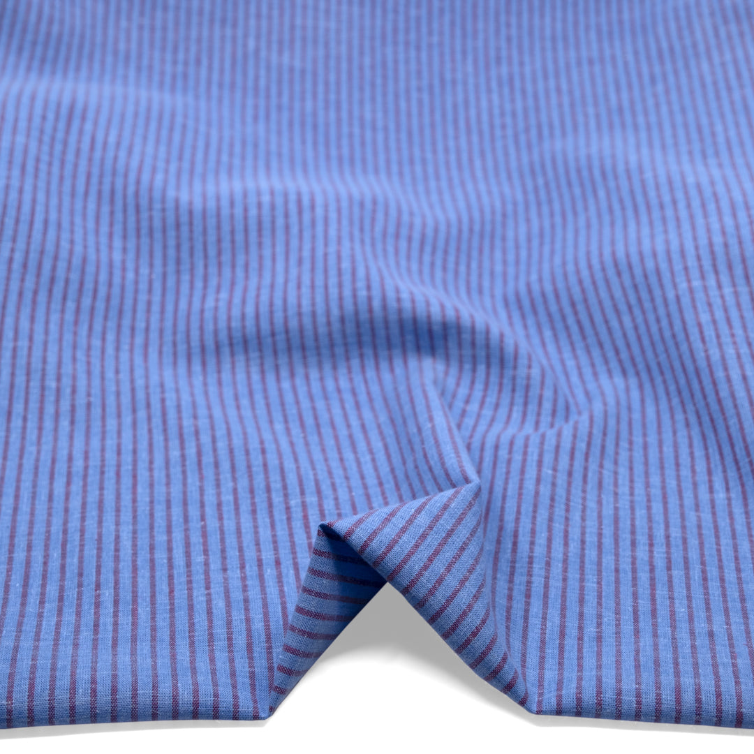 Striped Stretch Hemp Lyocell Blend - Cornflower/Berry | Blackbird Fabrics
