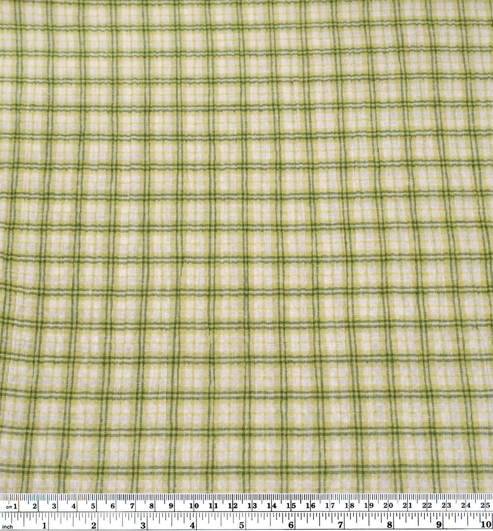 Plaid Hemp Lyocell Blend Seersucker - Sour Apple/White | Blackbird Fabrics