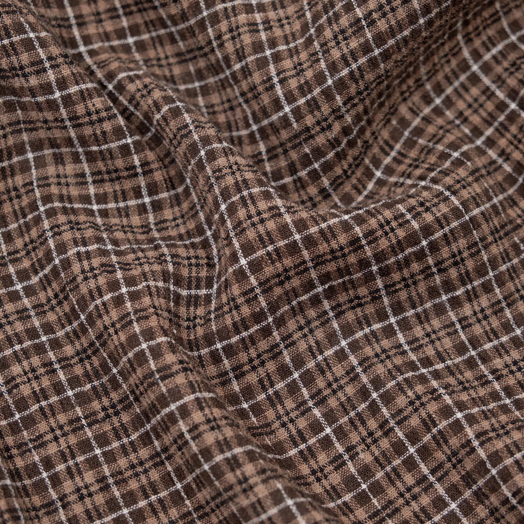 Plaid Hemp Lyocell Blend Seersucker - Umber/Crimini | Blackbird Fabrics