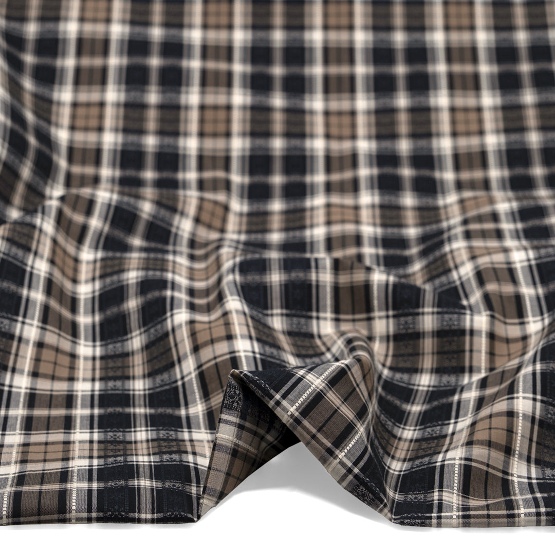 Alpine Plaid Embroidered Cotton Shirting - Black/Crimini | Blackbird Fabrics