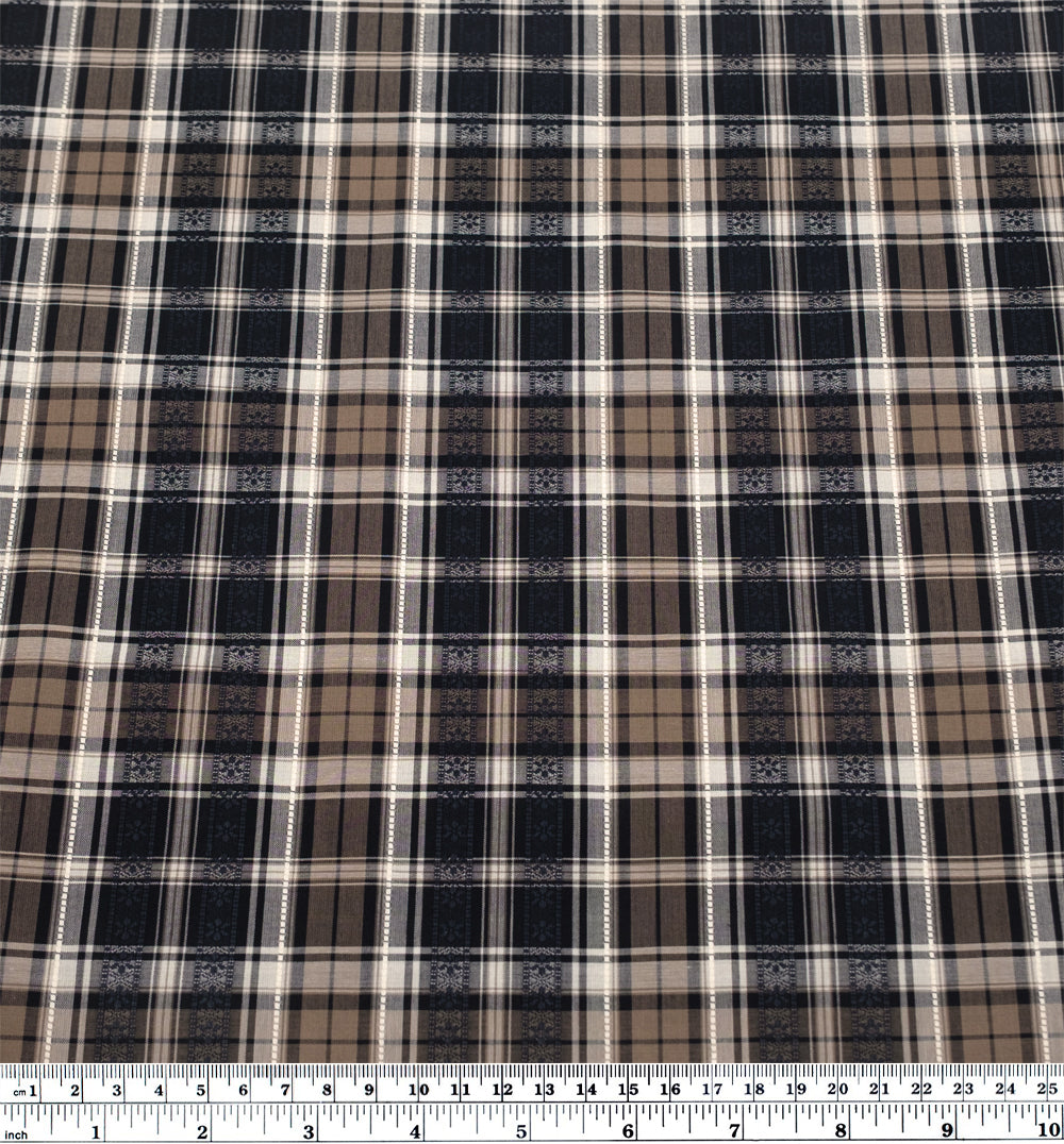 Alpine Plaid Embroidered Cotton Shirting - Black/Crimini | Blackbird Fabrics