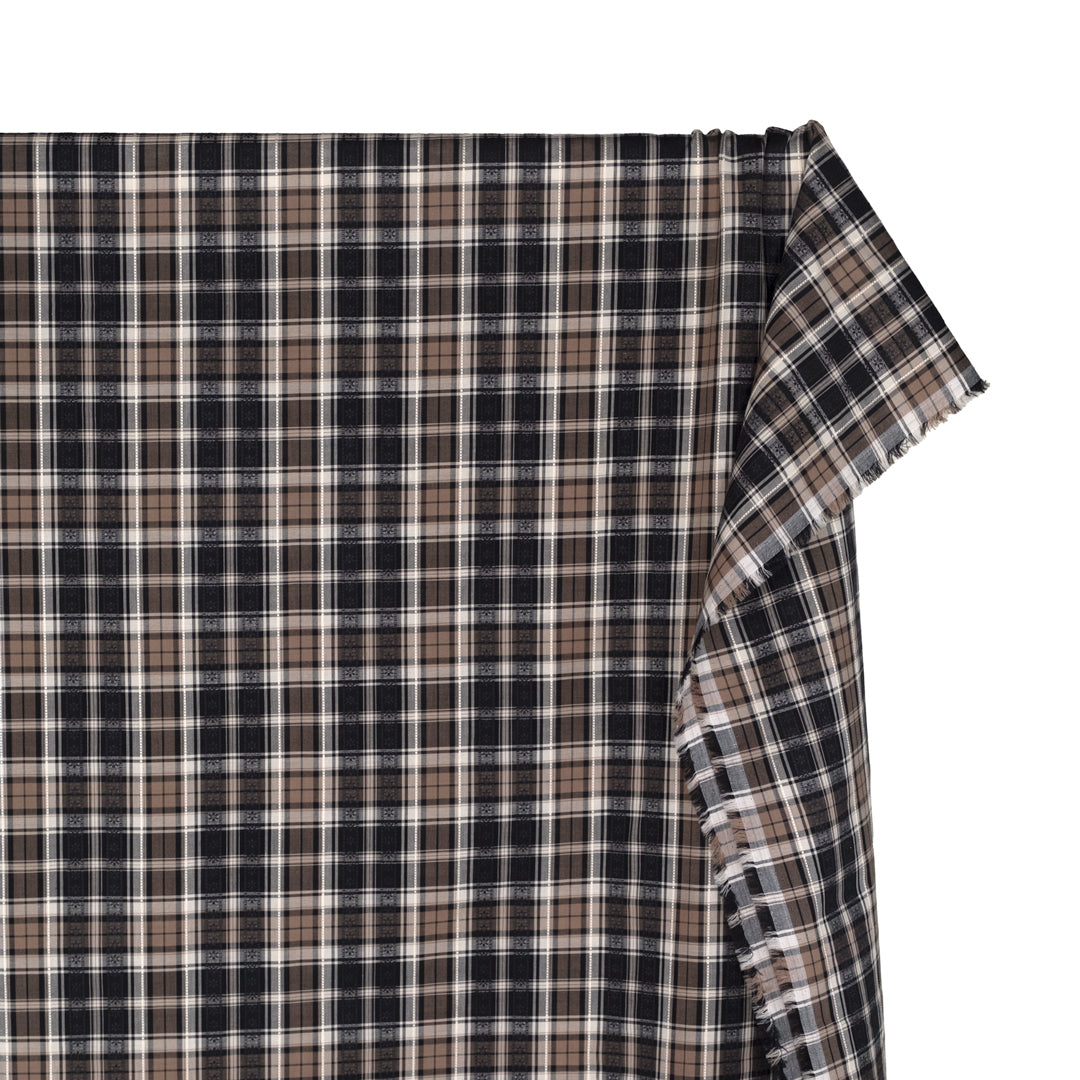Alpine Plaid Embroidered Cotton Shirting - Black/Crimini | Blackbird Fabrics