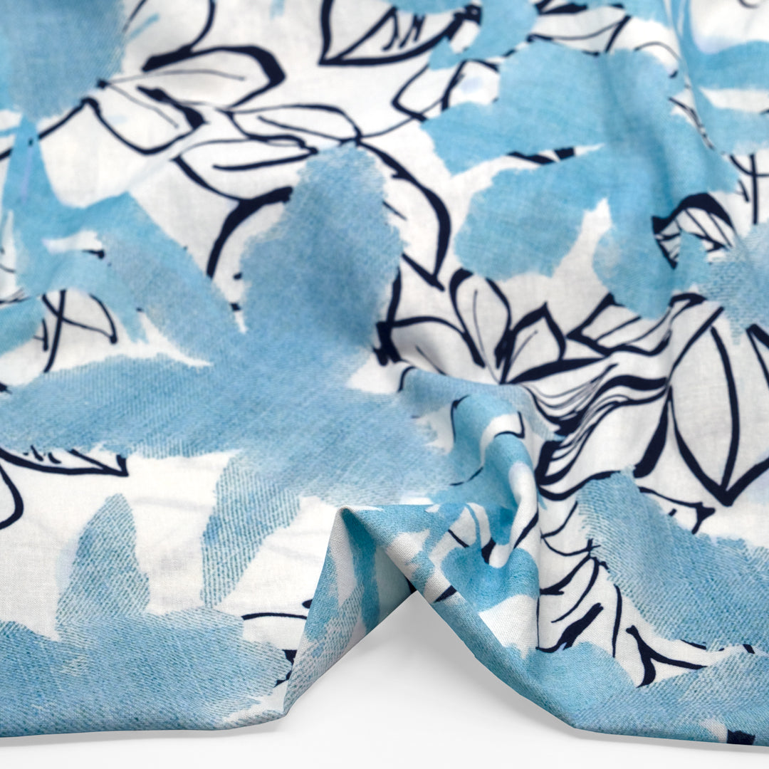 Day Break Printed Linen Cotton - White/Ice Blue | Blackbird Fabrics