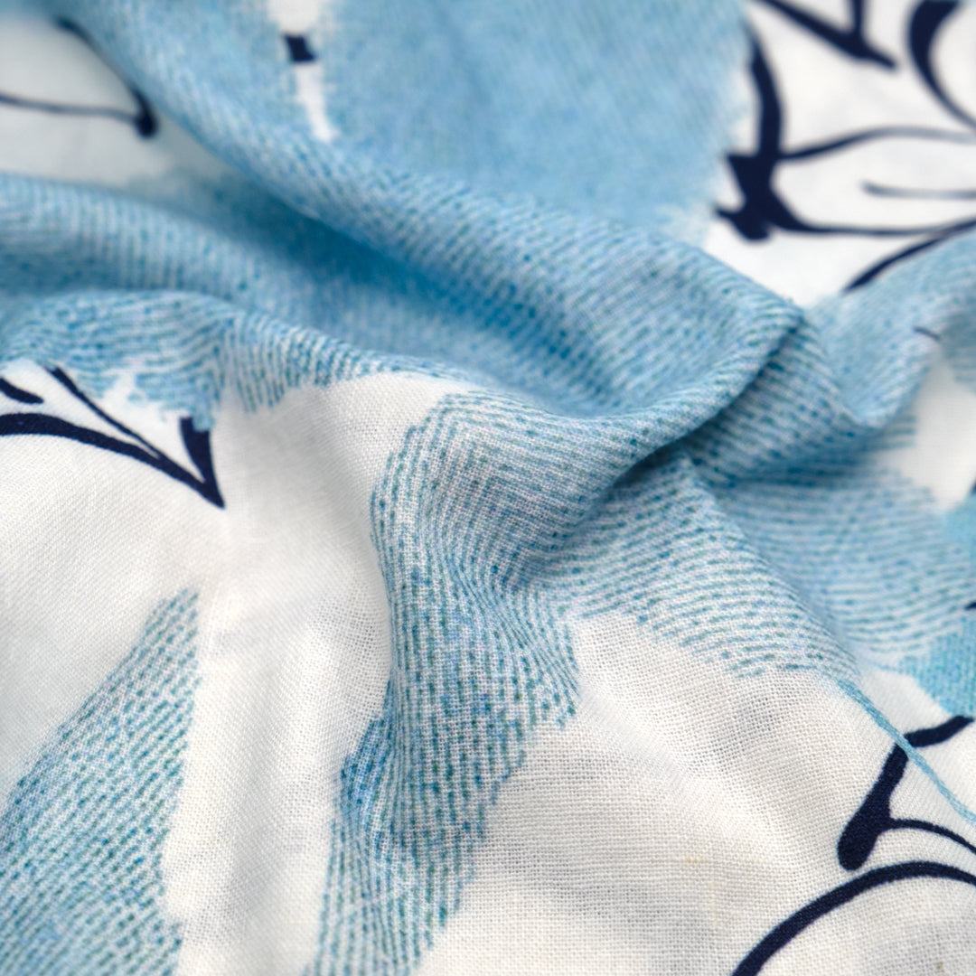 Day Break Printed Linen Cotton - White/Ice Blue | Blackbird Fabrics